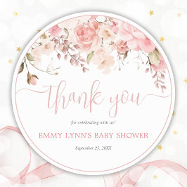 Blush Pink Script Baby Shower Thank You Ronde Sticker