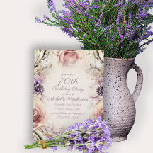 Blush Pink Script Butterflies 70th Birthday