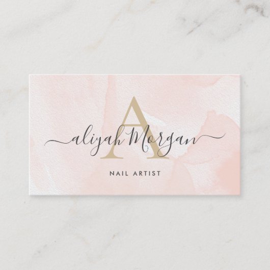 Blush Pink Script Calligraphy Minimalist Monogram Visitekaartje (Voorkant)