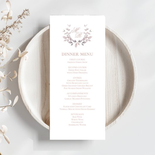 Blush Pink Script Classic Wedding Dinner Menu