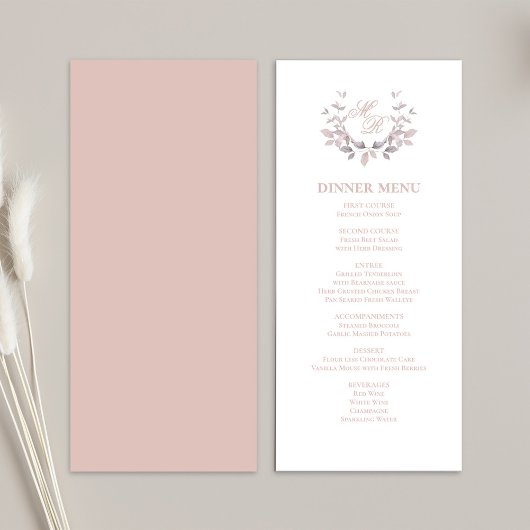 Blush Pink Script Classic Wedding Dinner Menu