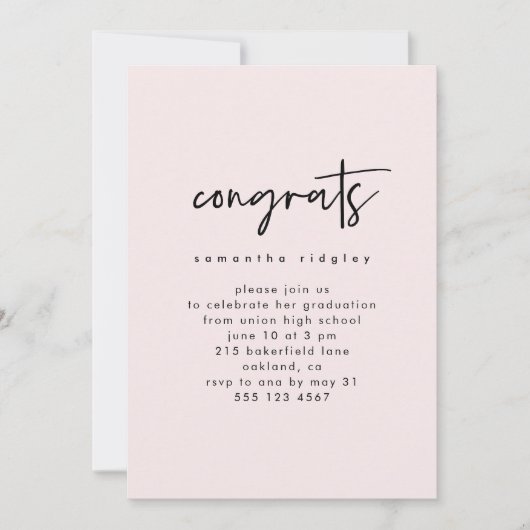 Blush Pink Script Foto Afstudeerfeest Kaart (Voorkant)