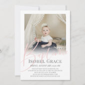 Blush Pink Script Foto Baptême Kaart (Voorkant)