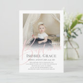 Blush Pink Script Foto Baptême Kaart (Staand voorkant)