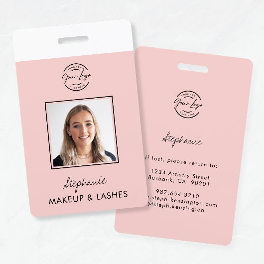 Blush Pink Script Logo Employee ID Photo Makeup Badge