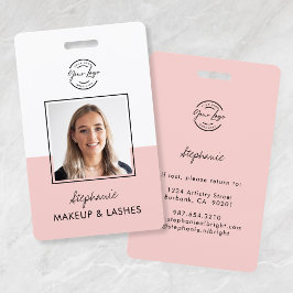 Blush Pink Script Logo Employee Photo ID Makeup Badge