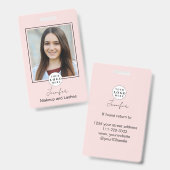 Blush Pink Script Logo Fotomake-up Badge (Voor- en achterkant)
