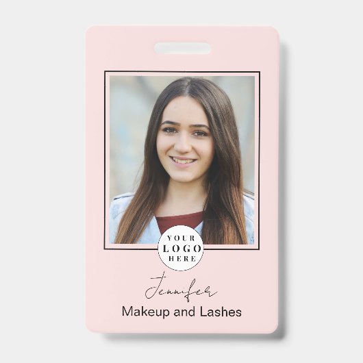 Blush Pink Script Logo Fotomake-up Badge (Voorkant)