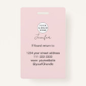 Blush Pink Script Logo Fotomake-up Badge (Achterkant)