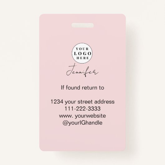 Blush Pink Script Logo Fotomake-up Badge (Achterkant)