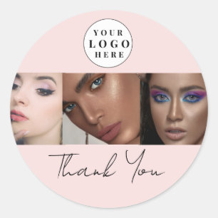 Blush Pink Script Logo Fotomake-up Bedankt Ronde Sticker