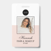 Blush Pink Script Logo Hair Photo Makeup Badge (Voorkant)