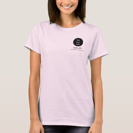 Blush Pink Script Logo Makeup Staff T-shirt (Voorkant)