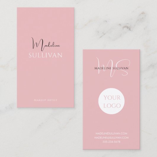Blush Pink Script Logo Modern Visitekaartje (Voorkant / Achterkant)