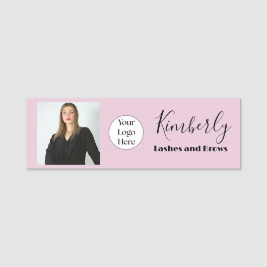 Blush Pink Script Logo Photo Lash Artist Naamplaatje (Voorkant)