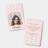 Blush Pink Script Logo Photo Lash Badge (Voor- en achterkant)