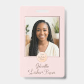 Blush Pink Script Logo Photo Lashes and Brows Badge (Voorzijde)