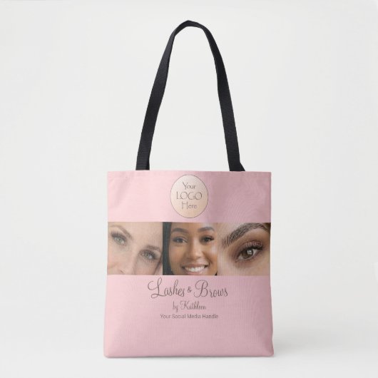 Blush Pink Script Logo Photo Lashes Brows Studio Tote Bag (Voorkant)