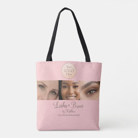Blush Pink Script Logo Photo Lashes Brows Studio Tote Bag (Achterkant)
