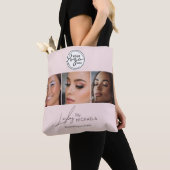 Blush Pink Script Logo Photo Lashes Studio Tote Bag (Dichtbij)
