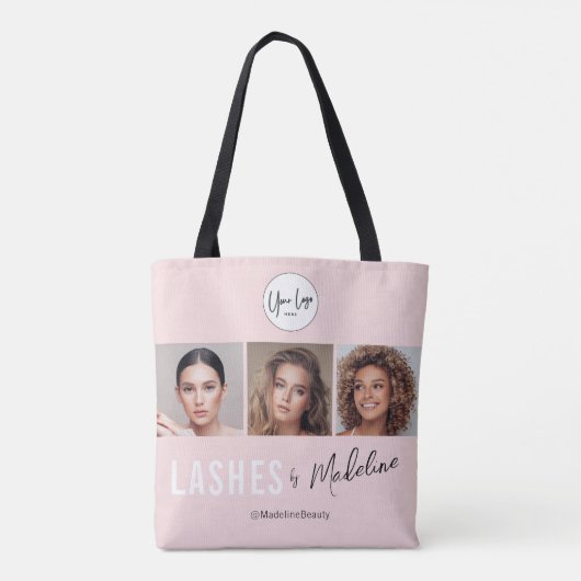 Blush Pink Script Logo Photo Lashes Studio Tote Bag (Achterkant)