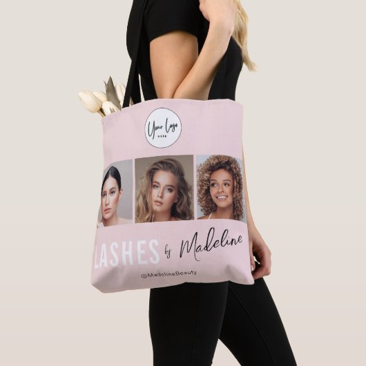 Blush Pink Script Logo Photo Lashes Studio Tote Bag (Dichtbij)