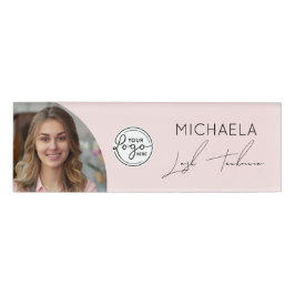 Blush Pink Script Logo Photo Lashes Technician Naambadge