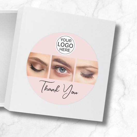 Blush Pink Script Logo Photo Lashes Thank You Ronde Sticker