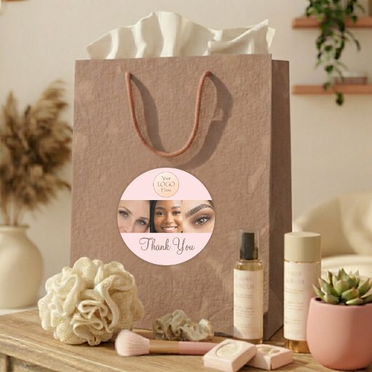 Blush Pink Script Logo Photo Lashes Thank You  Ronde Sticker