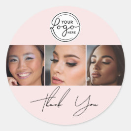 Blush Pink Script Logo Photo Lashes Thank You Ronde Sticker