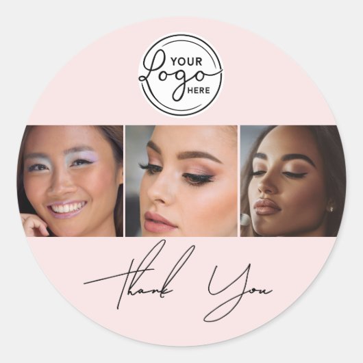 Blush Pink Script Logo Photo Lashes Thank You Ronde Sticker (Voorkant)