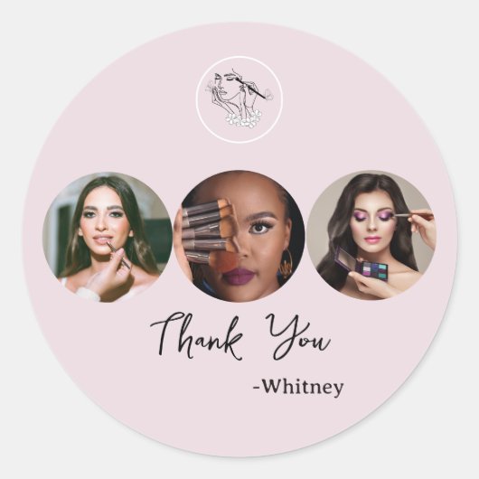 Blush Pink Script Logo Photo Makeup Artist Ronde Sticker (Voorkant)