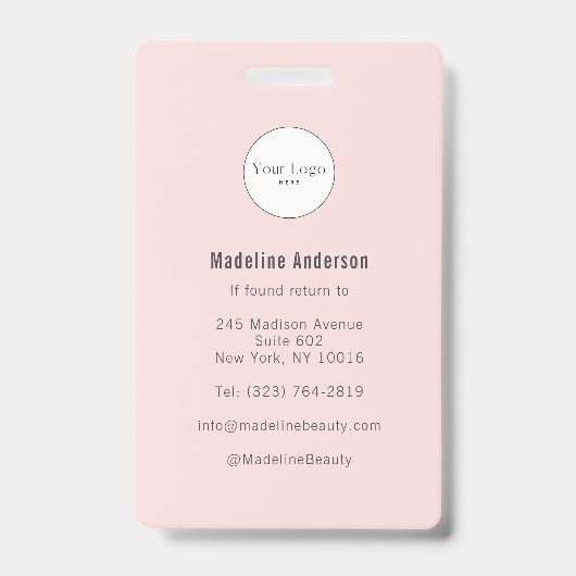 Blush Pink Script Logo Photo Makeup Badge (Achterkant)