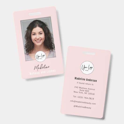 Blush Pink Script Logo Photo Makeup Badge (Voor- en achterkant)
