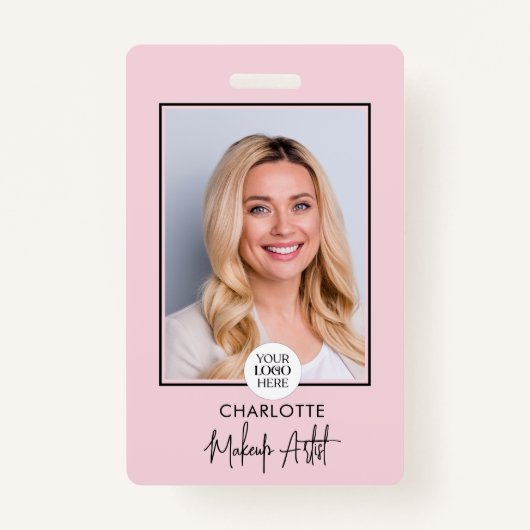Blush Pink Script Logo Photo Makeup  Badge (Voorkant)