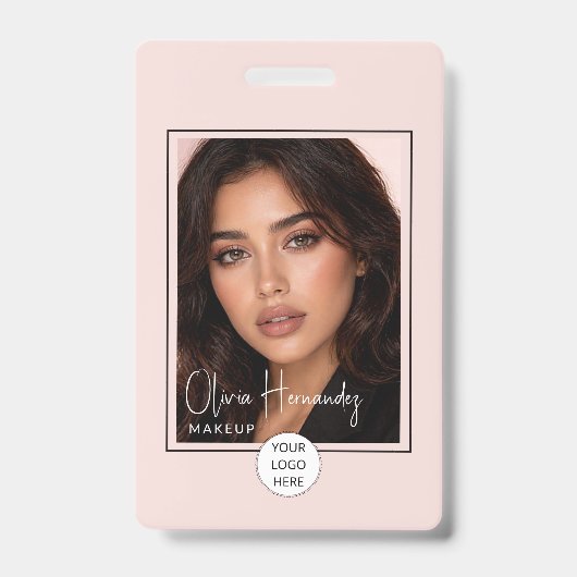 Blush Pink Script Logo Photo Makeup  Badge (Voorzijde)