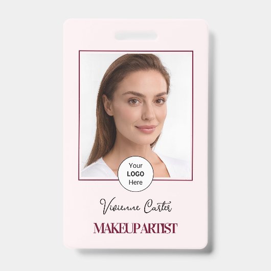 Blush Pink Script Logo Photo Makeup Badge (Voorzijde)