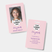Blush Pink Script Logo Photo Makeup Badge (Voor- en achterkant)