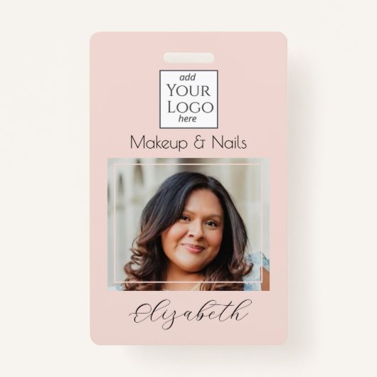 Blush Pink Script Logo Photo Makeup Badge (Voorkant)