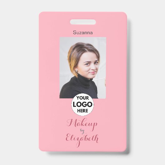 Blush Pink Script Logo Photo Makeup Badge (Voorzijde)