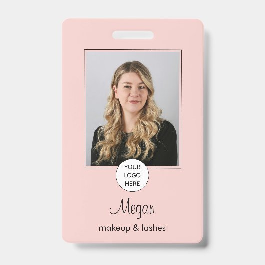 Blush Pink Script Logo Photo Makeup Badge (Voorzijde)