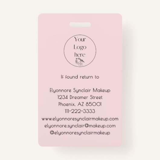 Blush Pink Script Logo Photo Makeup Badge (Achterkant)