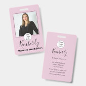 Blush Pink Script Logo Photo Makeup Badge (Voor- en achterkant)