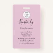 Blush Pink Script Logo Photo Makeup Badge (Achterkant)