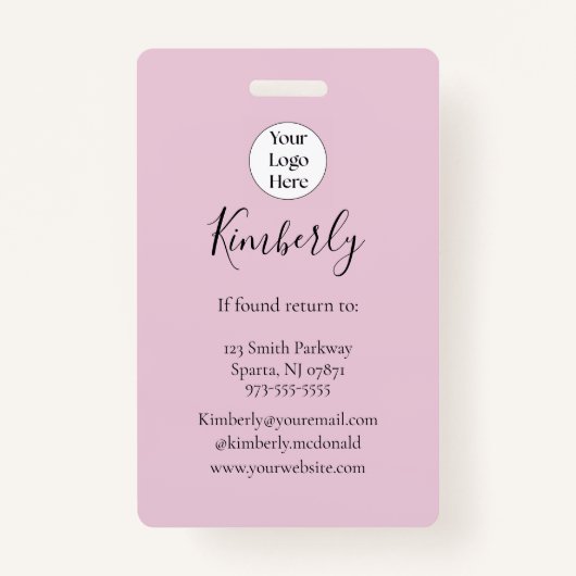 Blush Pink Script Logo Photo Makeup Badge (Achterkant)