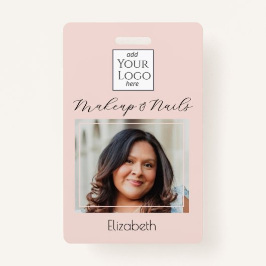Blush Pink Script Logo Photo Makeup Badge (Voorkant)