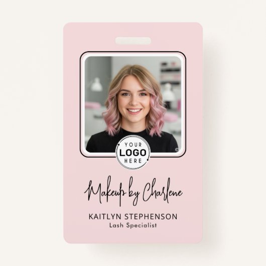 Blush Pink Script Logo Photo Makeup  Badge (Voorkant)