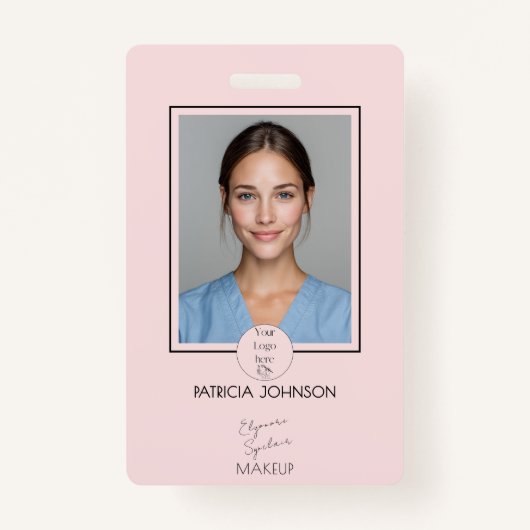 Blush Pink Script Logo Photo Makeup Badge (Voorkant)