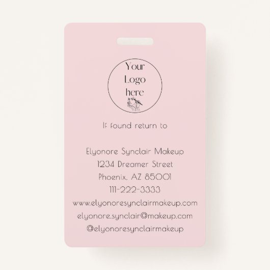 Blush Pink Script Logo Photo Makeup Badge (Achterkant)