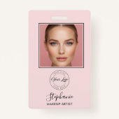 Blush Pink Script Logo Photo Makeup Badge (Voorkant)